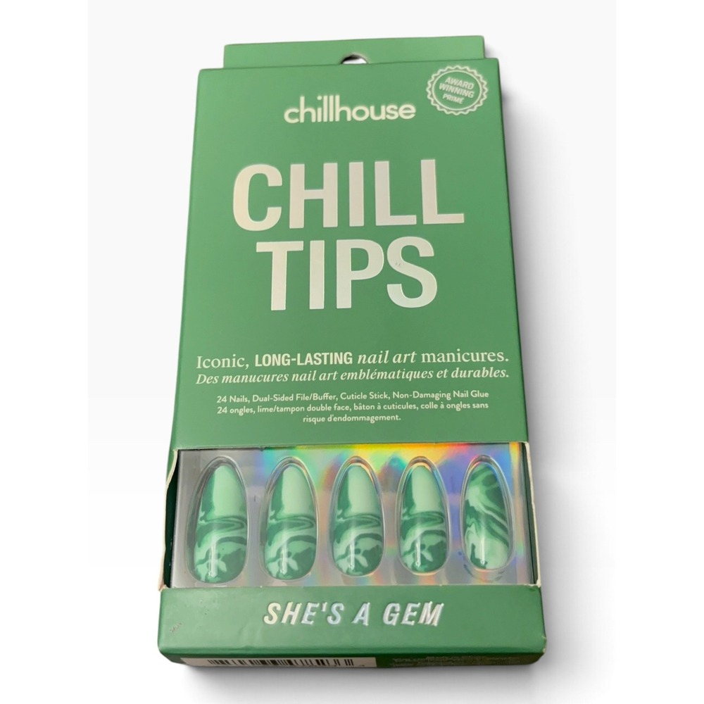 Chillhouse Chill Tips Press On Nails Shes A Gem Green Marble Swirl Manicure Kit